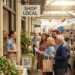 Small business owner engaging with local customers in a vibrant community setting